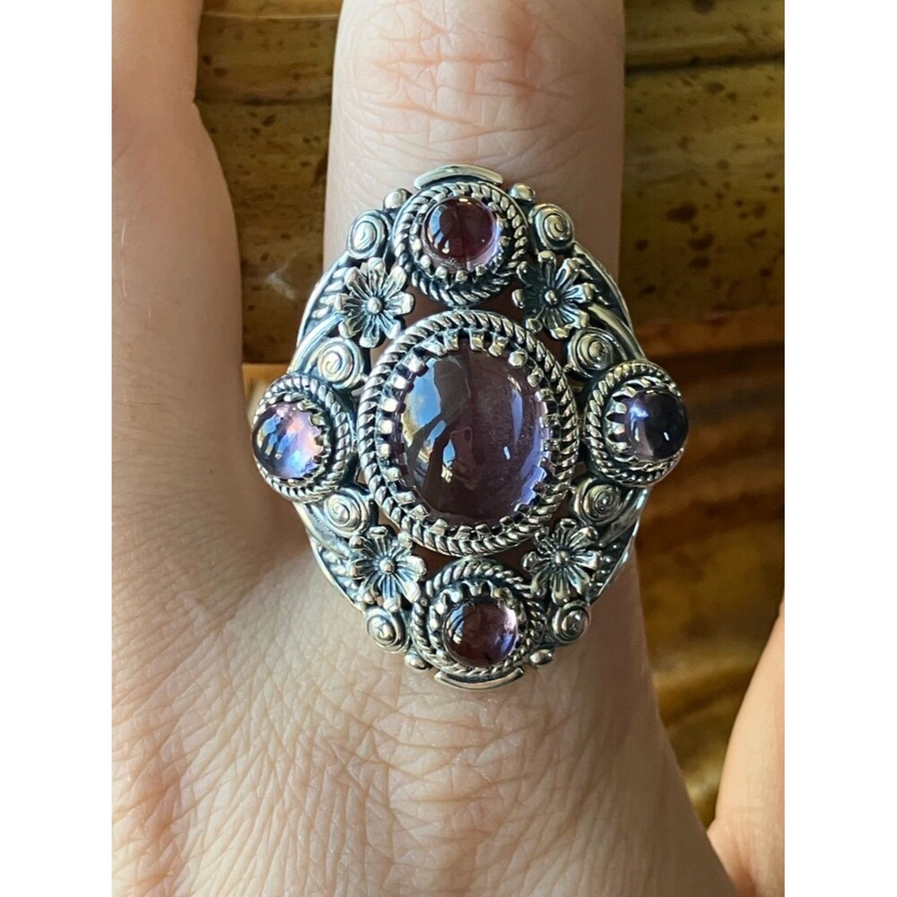 Rose De France Amethyst Sterling Silver Cocktail Ring Size 9